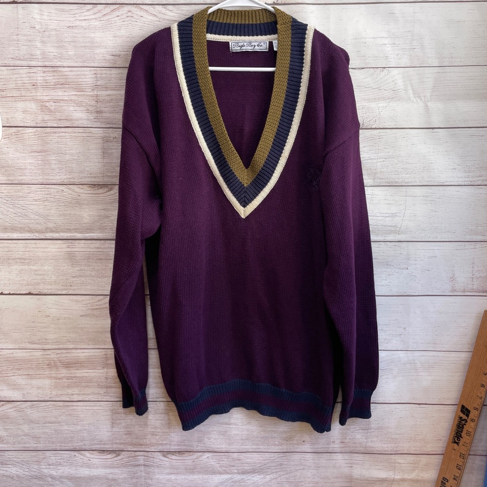 VINTAGE BUGLE BOY VNECK ECLECTIC GRANDPA PREPPY SWEATER IN PURPLE